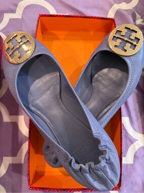 Tory Burch Lavender Minnie Travel Ballet Flat with Gold Logo size 9.5